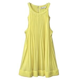 Zara Bright Yellow Halter Swing Pleated Lined Wedding Guest Dress Sz Small NWOT